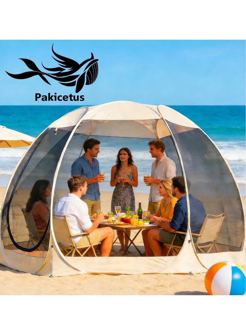 PAKICETUS 4-6 Person Pop-Up Camping Tent with Mosquito Netting, 3-in-1 Gazebo Canopy with Detachable Sunshade, Outdoor Sun Shelter for Camping, Garden & Backyard - Image 1